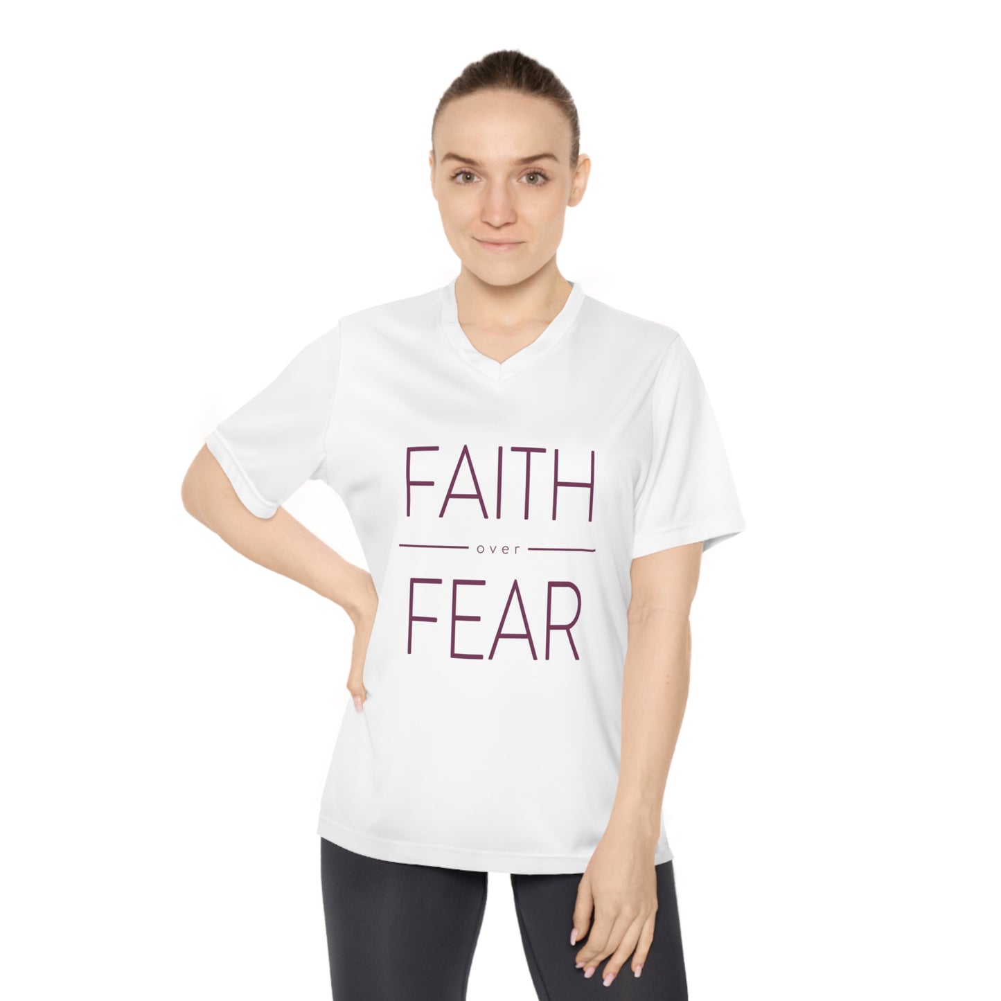 Faith Over Fear Women's Athletic V-Neck T-Shirt