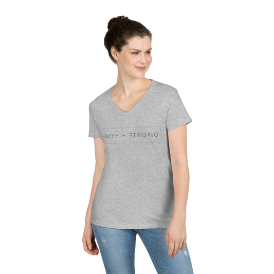 Happy + Strong Ladies' V-Neck T-Shirt