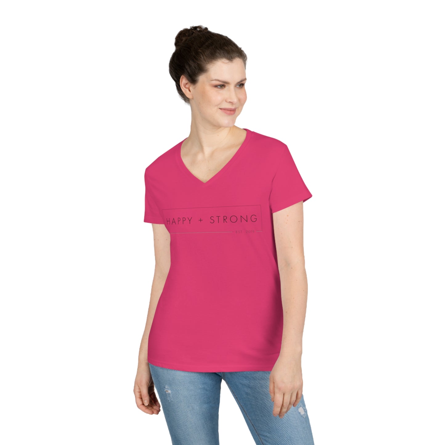 Happy + Strong Ladies' V-Neck T-Shirt