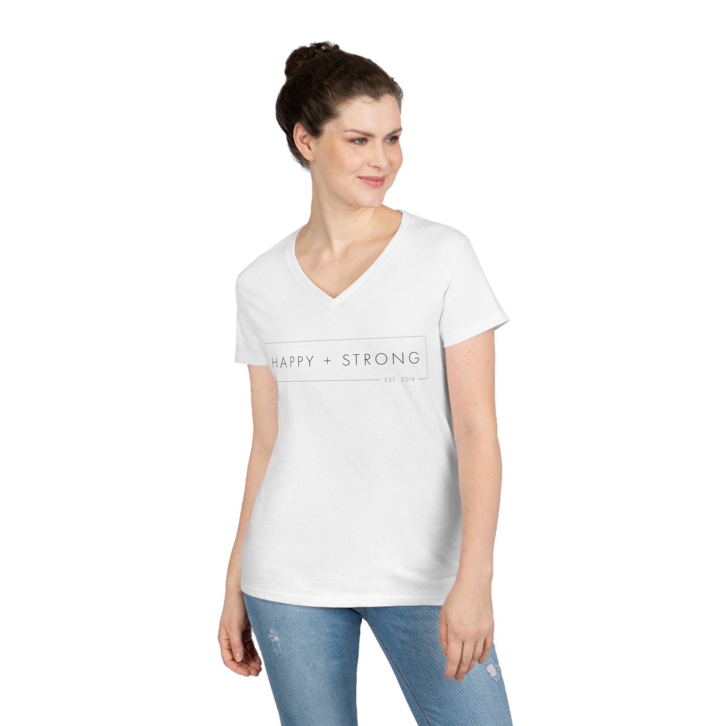 Happy + Strong Ladies' V-Neck T-Shirt